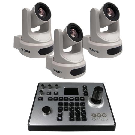 PTZOptics 2.07MP FHD 3G-SDI Gen2 30x PTZ Camera,White,3-Pack,Bundle w/Controller