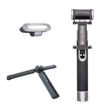 Pictar Selfie Studio Kit with Smart Light Stick, Mini AL Tripod, Silver Black