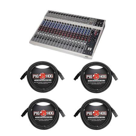 Peavey PV 20 USB 20-Input Channel Mixer With 4 Pack 15' 8mm XLR Microphone Cable