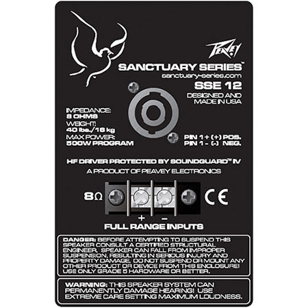 Peavey SSE 12 Sanctuary Series 12" 2-Way Reinforcement Enclosure, Single, Black