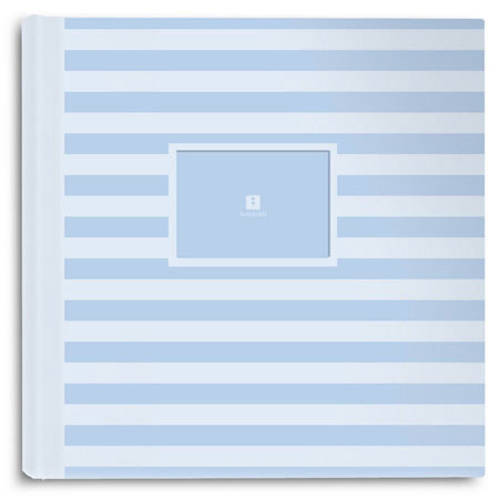 Semikolon Pierre Belvedere Economic 200 Series, Bound 8.6x8.6" Photo Album with Photo Cutout Front Cover, 50 Clear Pages, 4x6" Photos 2-Up, Color: Baby Blue Stripe.