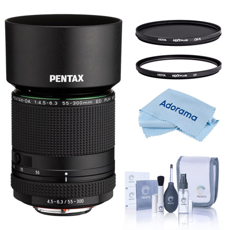 Pentax HD Pentax-DA 55-300mm f/4.5-6.3 ED PLM WR RE Lens, Black, Bundle with Hoya 58mm UV and CPL Filters