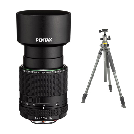 Pentax HD Pentax-DA 55-300mm f/4.5-6.3 ED PLM WR RE Lens, Bundle with Vanguard ALTA PRO 2+ 263AB100 3-Section Aluminum Tripod