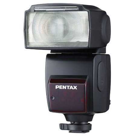 Pentax AF-540FGZ Dedicated Shoe Mount Zoom Flash, Guide Number 148 at ISO 100.