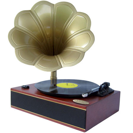 Pyle PNGTT1 Classic Horn Phonograph/Turntable, Mahogany