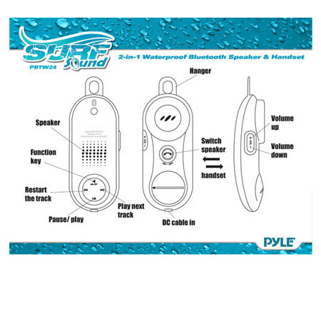 Pyle Surf Sound PBTWP24 Waterproof Bluetooth Speaker & Handset, Black