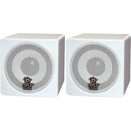 Pyle 3" 100W Mini Cube Bookshelf Speaker, Pair, White