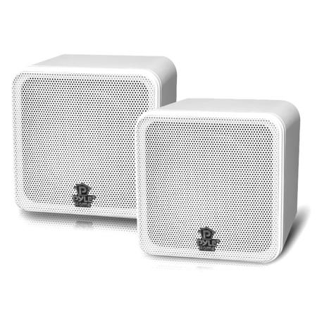 Pyle 4" 200 Watt White Mini Cube Bookshelf Speaker, Pair