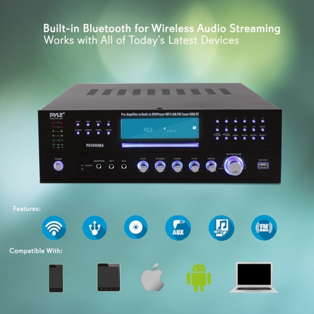 Pyle PD3000BA Home Theater Bluetooth Streaming Preamplifier Receiver, 3000W