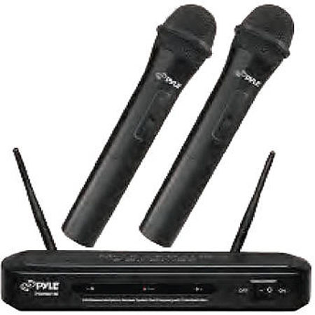 Pyle Dual Frequency Wireless FM Microphone Receiver System with Handheld Mics