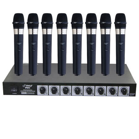 Pyle PDWM8400 8 Mic Professional Handheld VHF Wireless Microphone System