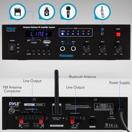 Pyle PFA600BU Bluetooth Public Address Amplifier