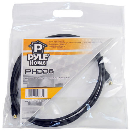 Pyle PHDD6 6' HDMI Type D (Micro) Male To HDMI Type D (Micro) Male