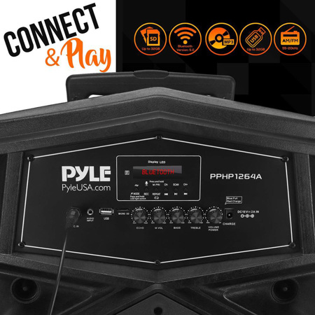 Pyle PPHP1264A 12'' 1000W Portable Bluetooth PA Karaoke Speaker System,Wired Mic