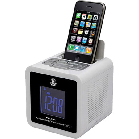 Pyle PICL34 iPod/iPhone Clock Radio with FM Receiver, White