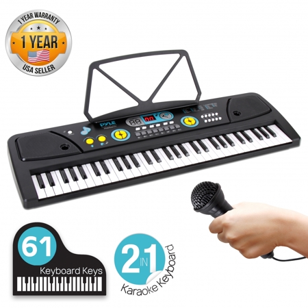 Pyle PKBRD6111 61-Key Kids Electronic Piano Keyboard with Wired Microphone