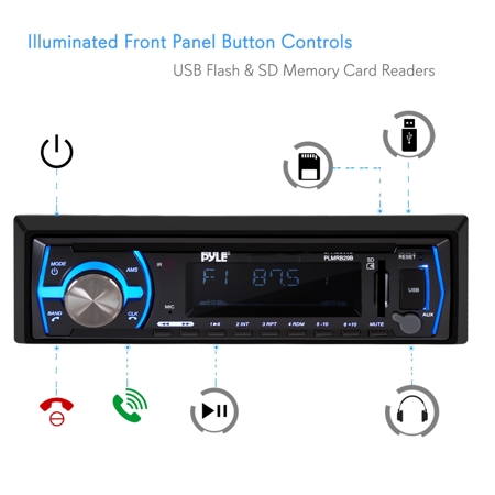 Pyle PLMRB29B In-Dash AM/FM Receiver with MP3 Playback & USB/SD/AUX Inputs,Black