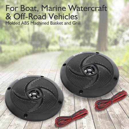 Pyle PLMRS4B.5 4" 100W 2-Way Waterproof Low-Profile Marine Speaker, Black, Pair
