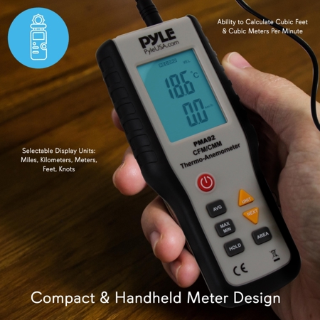 Pyle PMA92 CFM/CMM Handheld Digital Thermo-Anemometer with LCD Display
