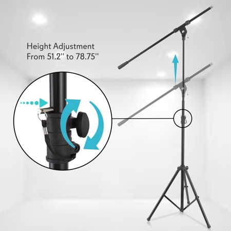Pyle PMKS56 Heavy-Duty Tripod Mic Stand, Adjustable Height and Extendable Boom
