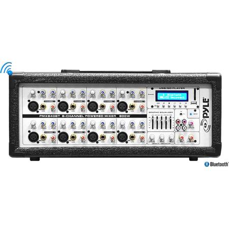 PylePro PMX840BT 8-Channel 800 Watt Bluetooth Powered Mixer with