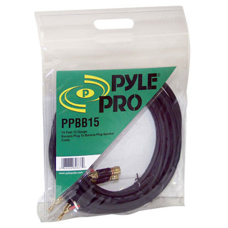 Pyle PPBB15 15 Feet 12 Gauge Banana Plug to Banana Plug Speaker Cable