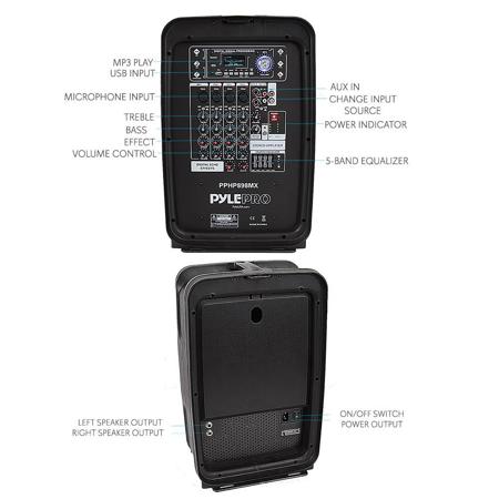 Pyle PPHP898MX 2-Way 8" 600W Dual PA Speaker System & 8-CH Audio Mixer Console