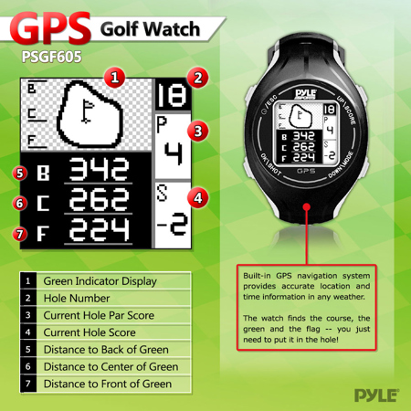 Pyle Personal GPS Golf Watch with Automatic Course Recognition, White