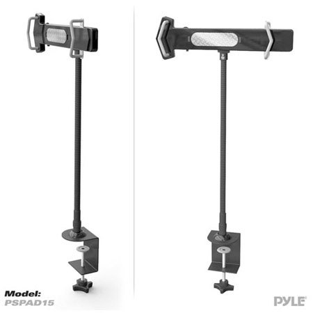 Pyle Universal Tablet Holder with Table Clamp/Swivel Gooseneck/LED Lights/USB Charge Port
