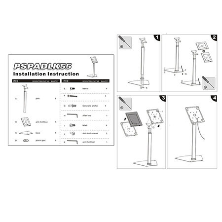 Pyle PSPADLK55 Universal Anti-Theft iPad Floor Stand with Cable Management