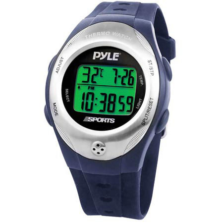 Pyle Thermo Watch with Thermometer, Chronograph, Countdown Timer, Blue