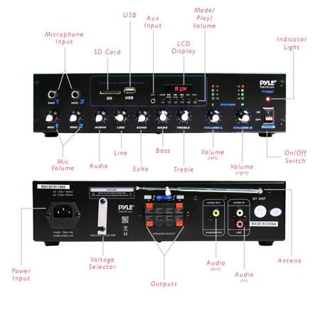 Pyle PT506BT 2-Channel Stereo Powered Amplifier Receiver with Bluetooth