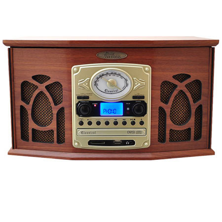 Pyle PTCDS7UI Retro Vintage Turntable System, Wood Finish