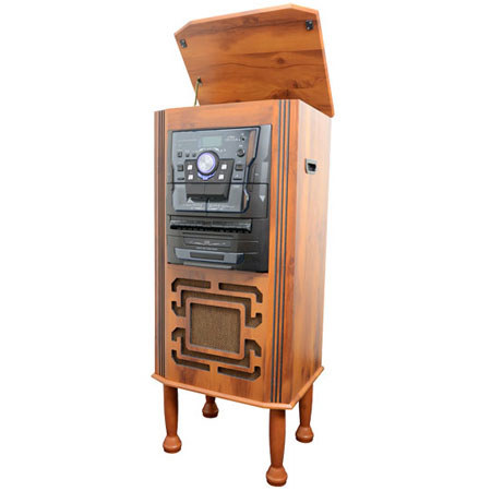 Pyle PTCWTRS80 Floor Standing Retro Vintage Turntable Jukebox with Cassette Deck