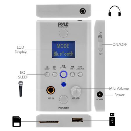 Pyle PWA20BT Bluetooth In-Wall Audio Control Receiver with Stereo Amplifier