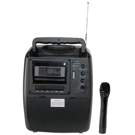 Pyle Rechargeable Portable PA System with Wireless Mic & Cassette Player