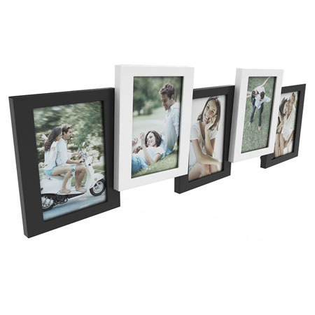 Quadro Designs Zig Wood Collage Frame, Holds 5 - 3.5x5", Color: White/Gray.