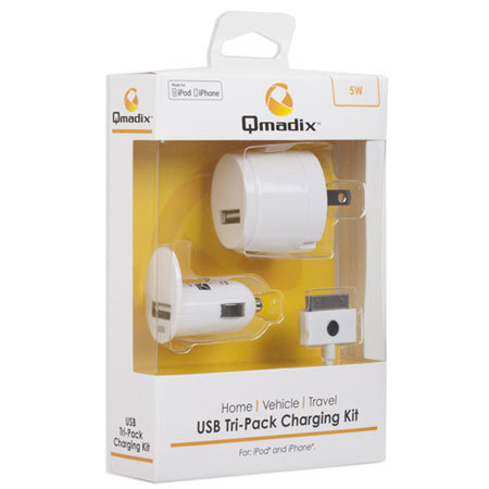 Qmadix USB Tri-Pack Charging Kit, White