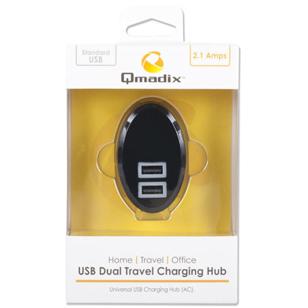 Qmadix USB Dual Travel Charging Hub with Collapsible Prongs (AC)