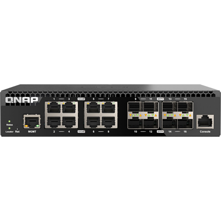 QNAP QSW-M3216R-8S8T 16-Port Half-Width Rackmount Managed Switch with 8x 10GbE SFP+/RJ45 Port