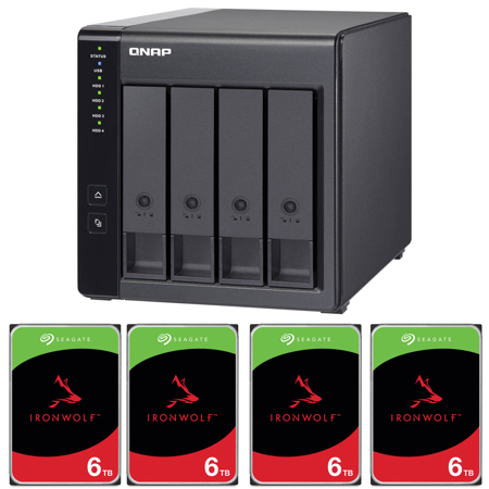 QNAP TR-004 4-Bay USB 3.2 Gen 1 RAID Expansion Enclosure, Bundle with 4x IronWolf 6TB SATA III 3.5" Internal NAS HDD