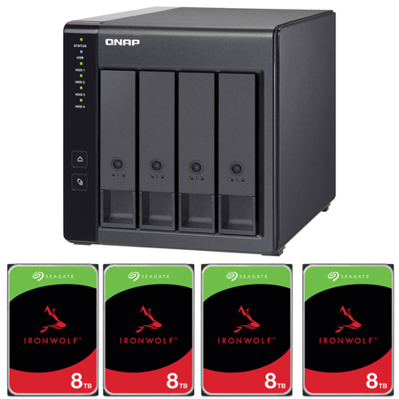 QNAP TR-004 4-Bay USB 3.2 Gen 1 RAID Expansion Enclosure, Bundle with 4x IronWolf 8TB SATA III 3.5" Internal NAS HDD