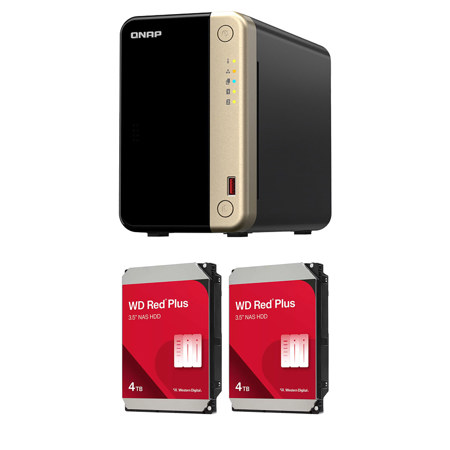 QNAP TS-264 2-Bay Desktop NAS Enclosure, Bundle with 2x WD Red Plus 4TB 3.5" SATA III Internal NAS Hard Drive