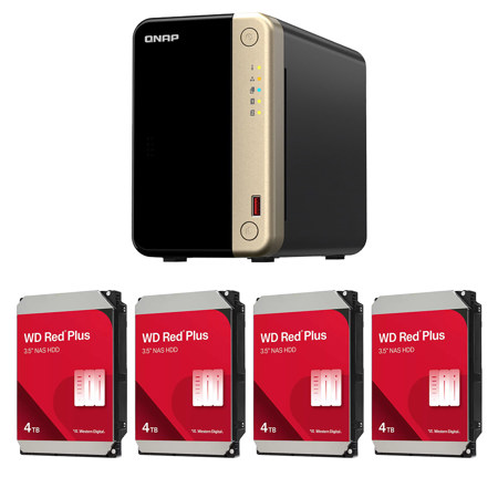 QNAP TS-264 2-Bay Desktop NAS Enclosure, Bundle with 4x WD Red Plus 4TB 3.5" SATA III Internal NAS Hard Drive