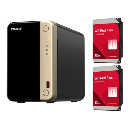 QNAP TS-264 2-Bay Desktop NAS Enclosure, Bundle with 2x WD Red Plus 12TB 3.5" SATA III Internal NAS Hard Drive