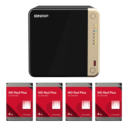 QNAP TS-464-8G 4-Bay Desktop NAS Enclosure, Bundle with 4x WD Red Plus 4TB 3.5" SATA III Internal NAS Hard Drive