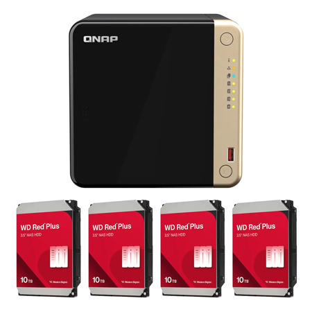 QNAP TS-464-8G 4-Bay Desktop NAS Enclosure, Bundle with 4x WD Red Plus 10TB 3.5" SATA III Internal NAS Hard Drive