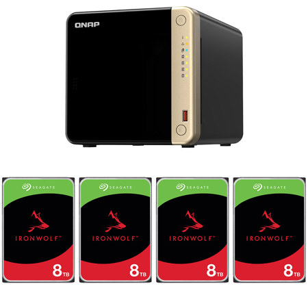 QNAP TS-464-8G 4-Bay Desktop NAS Enclosure, Bundle with 4x Seagate IronWolf 8TB SATA III 3.5" Internal NAS Hard Drive