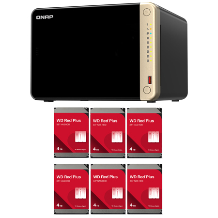 QNAP TS-664-8G 6-Bay Desktop NAS Enclosure, Bundle with 6x WD Red Plus 4TB 3.5" SATA III Internal NAS Hard Drive