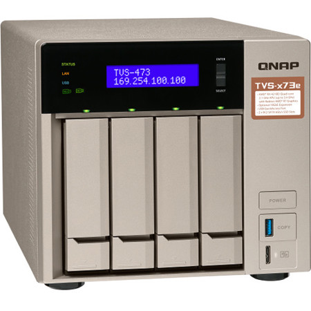 Qnap TVS-473e 4-Bay NAS Enclosure/iSCSI IP-SAN, AMD Quad-Core 2.1GHz, 8GB RAM
